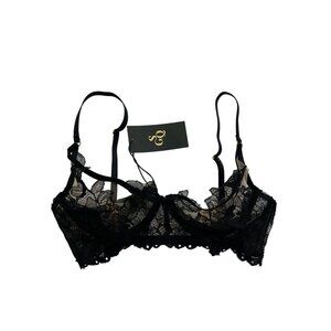 God Save Queens Black Floral Lace Bra